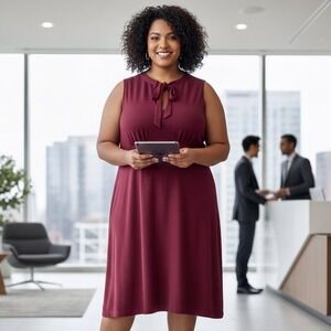 ModCloth Burgundy Wine Red‎ Tie Neck Sleeveless Plus 4X Dress Pocket Secretary